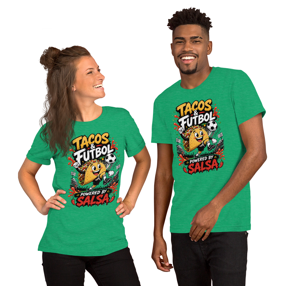 Tacos & Futbol Shirt | Funny Soccer /Football Food Tee | Powered by Salsa