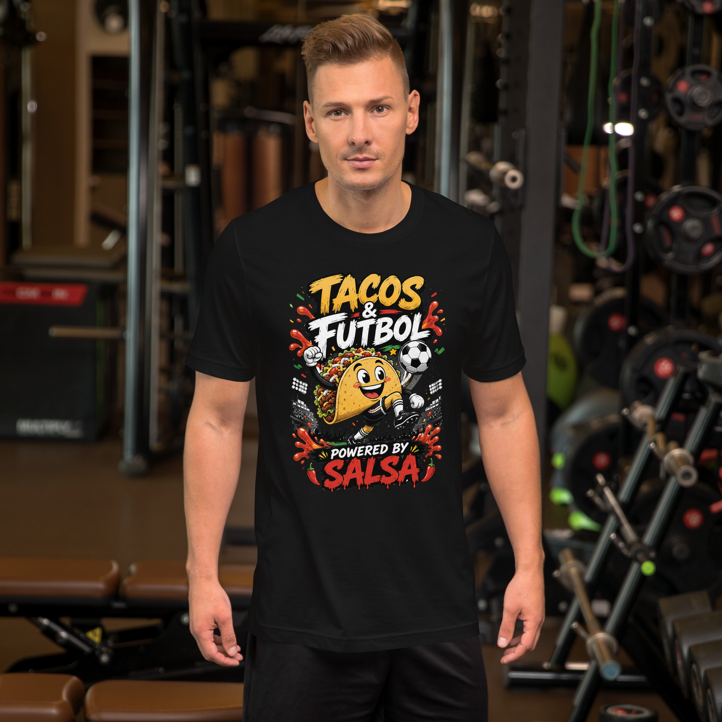 Tacos & Futbol Shirt | Funny Soccer /Football Food Tee | Powered by Salsa