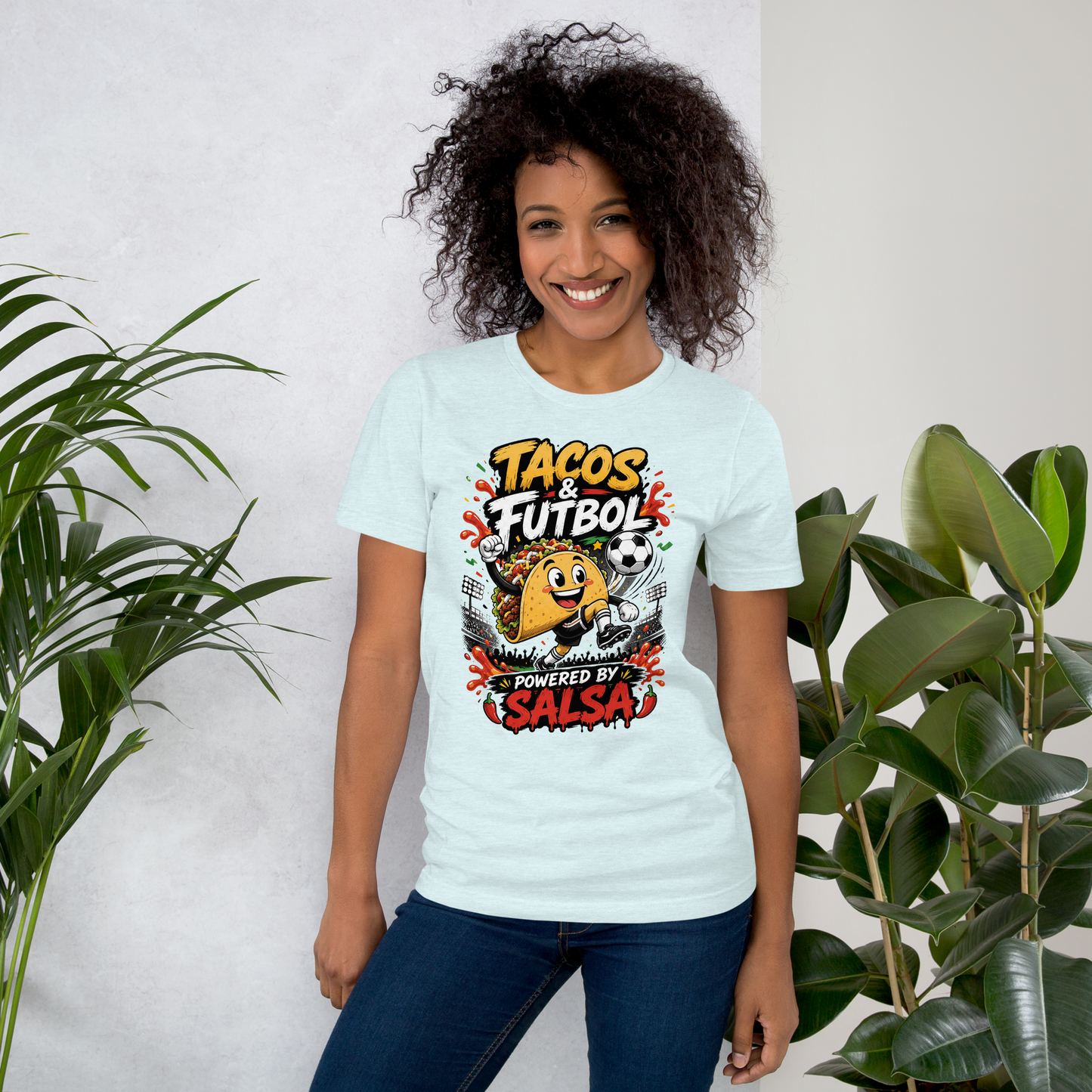 Tacos & Futbol Shirt | Funny Soccer /Football Food Tee | Powered by Salsa