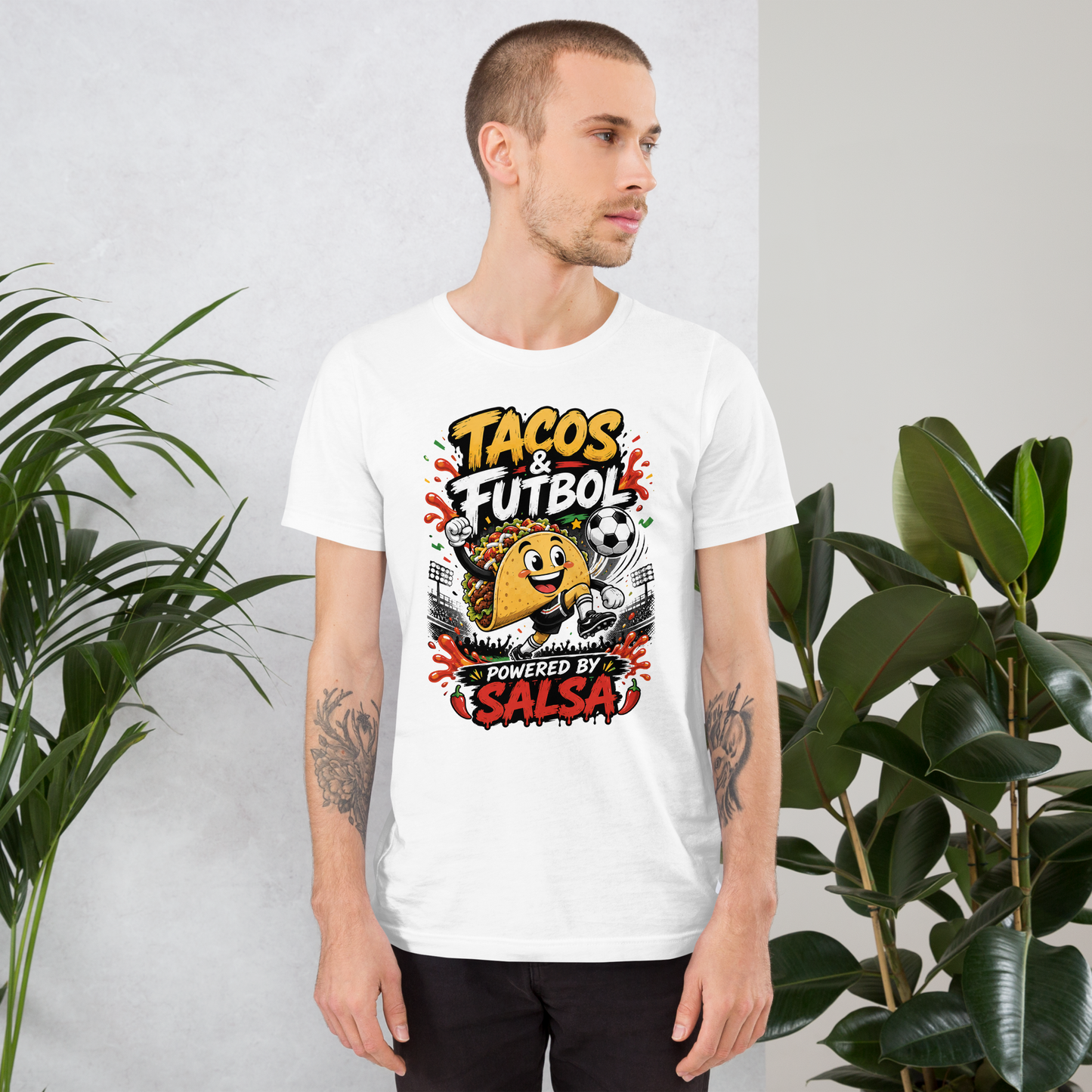 Tacos & Futbol Shirt | Funny Soccer /Football Food Tee | Powered by Salsa